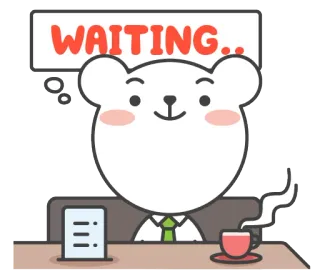 😐 WAITING... esperando, urso, escritório, café, lista, desenho animado telegram sticker