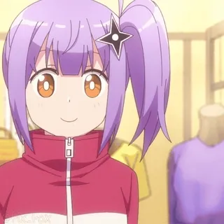 😁 Anime, dziewczyna, fioletowe włosy, uśmiech, słodki, kreskówka telegram sticker