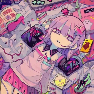 🦋 イヤホン アニメ, マンガ, 女の子, ヘッドホン, かわいい, 日本, ピンク telegram sticker