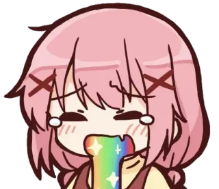 😱 Anime, Mignon, Vomir, Arc-en-ciel, Kawaii, Cheveux roses, Dessin animé whatsapp sticker
