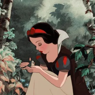 ☁️ Snow White Snow White and the Seven Dwarfs ดิสนีย์, เจ้าหญิง, สโนว์ไวท์, การ์ตูน, ป่า, สัตว์ telegram sticker