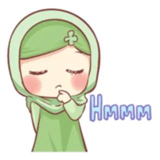 🤔 Hmmm мультфильм, хиджаб, думает, женщина, милый, хмм telegram sticker
