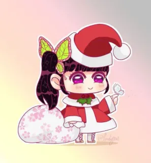 🎅 Anime, Noël, Mignon, Personnage, Fille, Papillon, Illustration whatsapp sticker