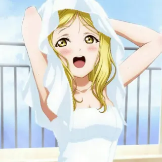 🛁 Anime, Fille, Blonde, Serviette, Mignon, Joyeux, Fille Anime telegram sticker