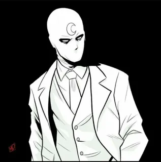 🌙 Moon Knight มูนไนท์, มาร์เวล, การ์ตูน, ซูเปอร์ฮีโร่, ชุดสีขาว, พระจันทร์เสี้ยว whatsapp sticker