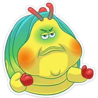 😐 cartoon, caterpillar, boxing, gloves, angry, bug whatsapp sticker