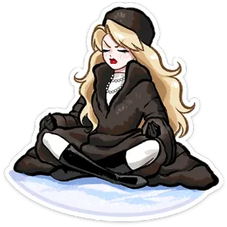 ⭐ naklejka, kobieta, futro, medytacja, blondynka, kreskówka telegram sticker