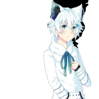 😎 Anime, Dessin animé, Chat, Garçon, Cheveux blancs, Oreilles, Sweat à capuche telegram sticker