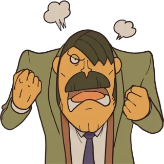 😠 bravo, chateado, desenho animado, ilustração, Professor Layton, emoção telegram sticker