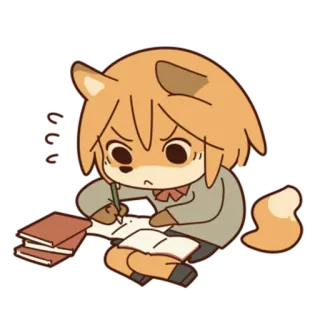 📝 renard, animal, mignon, étudier, écrire, école, kawaii telegram sticker