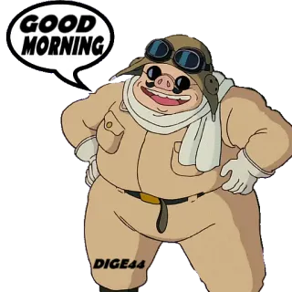 🛏 Porco Rosso GOOD MORNING anime, dibujos animados, cerdo, piloto, aviación, buenos días telegram sticker