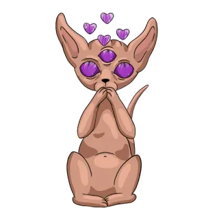 😍 gatto, sphynx, animale, sticker, viola, cuore, tre occhi, carino telegram sticker