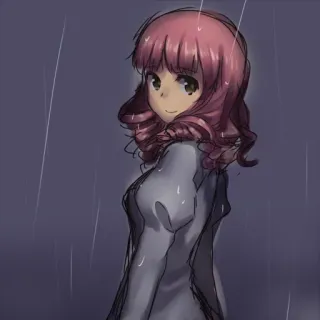 🙂 anime, garota, cabelo rosa, chuva telegram sticker