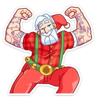 💪 Santa Claus papá noel, navidad, músculo, tatuaje, fiestas, dibujos animados telegram sticker