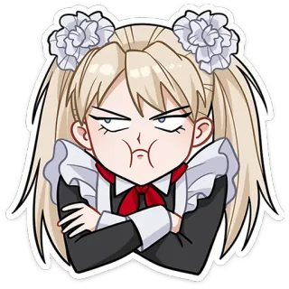😝 Аниме девушка, Злая, Горничная, Блондинка, Дуться, Милая whatsapp sticker