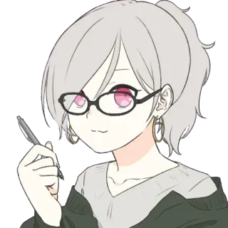 🙂 fille anime, stylo, lunettes, écrivain, artiste telegram sticker