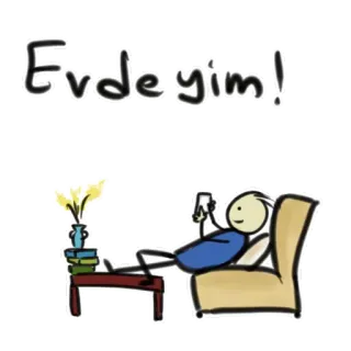 🏠 Evdeyim! bonhomme allumette, détente, à la maison, lecture, téléphone telegram sticker