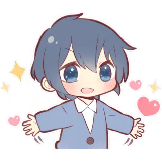 😀 Love U 귀여운, 애니메이션, 소년, 하트, 반짝이 telegram sticker