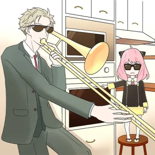 😎 Anya Forger Spy x Family spy x family, anya forger, anime, dessin animé, musique, trombone, lunettes de soleil, famille forger telegram sticker