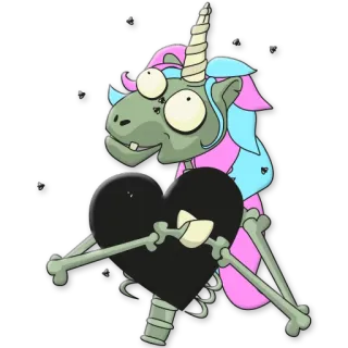 🖤 zombie, unicorn, heart, skeleton, cartoon, monster whatsapp sticker