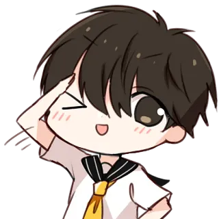 🫡 Anime, Chibi, Chłopak, Mundur szkolny, Słodki, Kawaii whatsapp sticker
