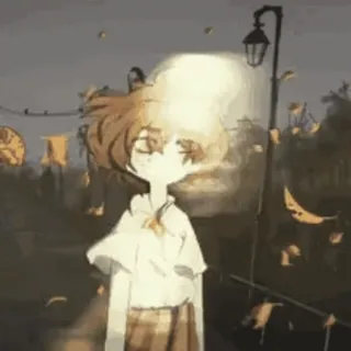 🙂 Anime, Mädchen, Herbst, Blätter, Straße, Laterne telegram sticker