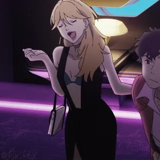 🥳 Anime, Frau, Blonde Haare, Party, Nachtclub, Mode, Kleid telegram sticker