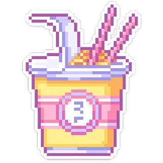 🍹 RL Pixel Art, Tasse, Ästhetisch, Niedlich, Rosa, Gelb, Essen, Getränk telegram sticker