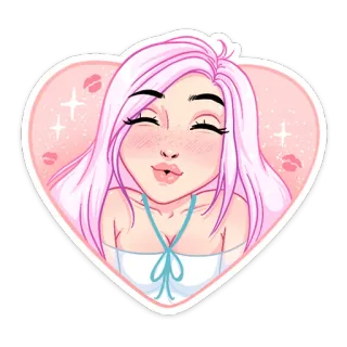 ❤️ Аниме, Кавай, Девушка, Сердце, Розовый, Поцелуй telegram sticker