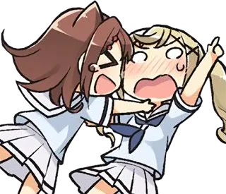 🤗 anime, girls, school uniform, hugging, cute, cartoon whatsapp sticker