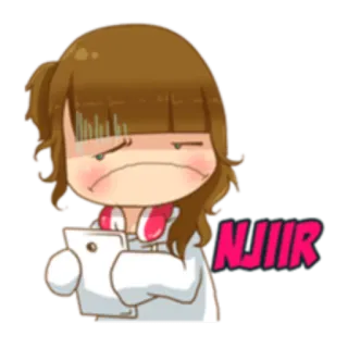 🙁 NJIIR dessin animé, fille, autocollant, énervé, expression telegram sticker