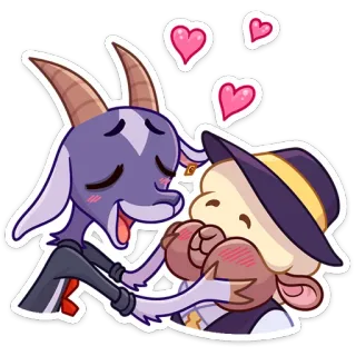 😘 goat, hug, hearts, love, cartoon, affection, animal telegram sticker