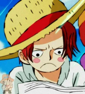 😇 Shanks One Piece anime, one piece, shanks, słomkowy kapelusz, zdenerwowany, czytanie telegram sticker