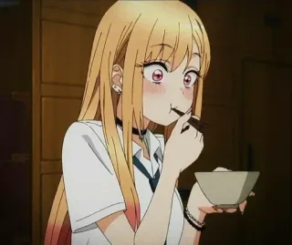 🩸 Marin Kitagawa My Dress-Up Darling anime, girl, eating, kawaii, chibi, cute telegram sticker