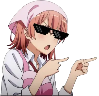 😎 Anime, Fille, Lunettes pixelisées, Pointer, Dessin animé, Personnage whatsapp sticker