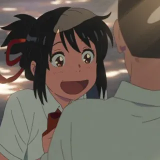 🍣 Mitsuha Miyamizu Your Name Anime, Mitsuha Miyamizu, Your Name, mignon, fille, uniforme scolaire telegram sticker