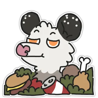 🍔 опоссум, мусор, отходы, еда, мультфильм, животное, наклейка whatsapp sticker