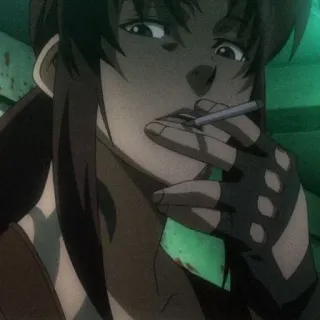 😑 Revy Black Lagoon Anime, Zigarette, Waffe, Revy, Gewalt, Verbrechen whatsapp sticker