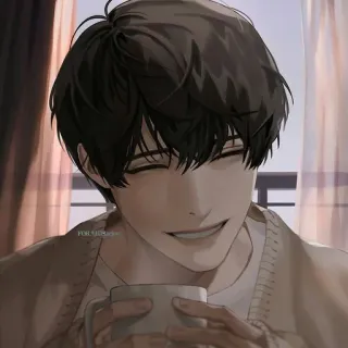 ☕️ anime, café, sorrindo, masculino, retrato telegram sticker