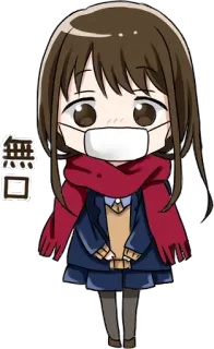 😷 無口 Anime, Fille, Masque, Écharpe, Mignon, Chibi whatsapp sticker