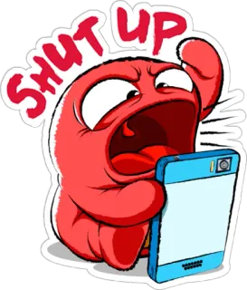🤬 SHUT UP mostro rosso, cartone animato, stai zitto, telefono, arrabbiato, espressione telegram sticker