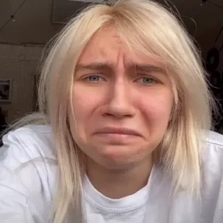 😕 llorando, triste, molesto/a, emocional, pelo rubio, retrato, mujer telegram sticker