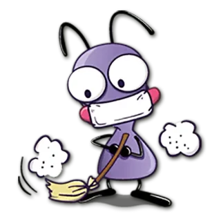 😷 dibujo animado, personaje, máscara, escoba, limpieza, polvo telegram sticker