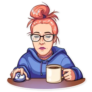☕️ femme, lunettes, café, ordinateur, souris, ennuyé, paresseux telegram sticker