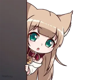 🖤 Anime, Catgirl, Kawaii, Lindo, Asomando, Chibi telegram sticker