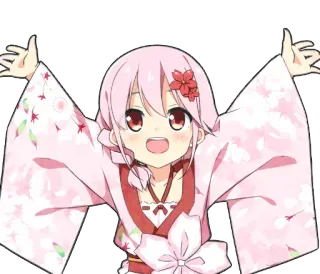 🙌 Anime, Menina, Kimono, Bonita, Cabelo rosa, Flor, Kawaii whatsapp sticker