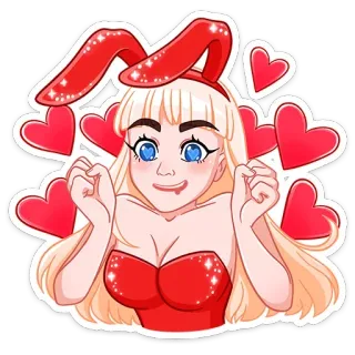 ❤️ coelho, corações, mulher, loira, menina, adesivo, amor, kawaii whatsapp sticker