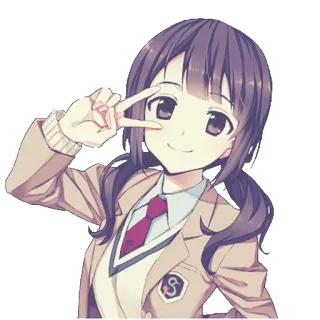 ✌ anime girl, school uniform, peace sign, cartoon, manga, cute telegram sticker