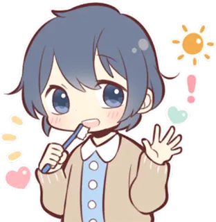 ☀ чистка зубов, милый, гигиена зубов, аниме, наклейка, мультфильм telegram sticker
