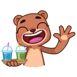 👋 oso, bebidas, lindo, dibujos animados, feliz, animal whatsapp sticker